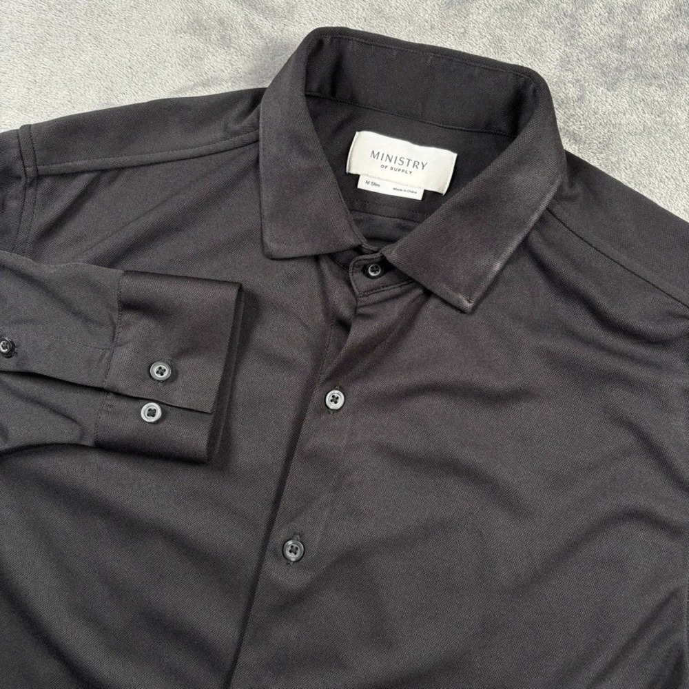 Ministry of Supply Shirt Mens Medium Black Apollo Outlast Slim Fit Long Sleeve